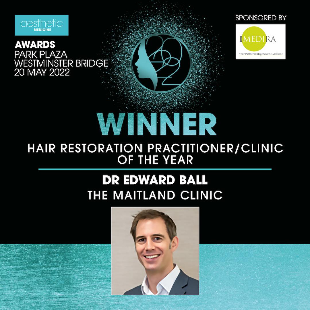Hair Restoration Clinic of the Year 2022 Award goes to Dr Edward Ball of The Maitland Clinic